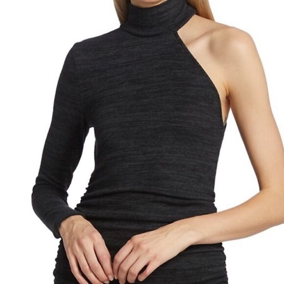 n: Philanthropy Revolve Electra Ruched One Sleeve Mini Dress In Charcoal.Size S - Picture 2 of 12